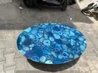 Oval Blue Agate Coffee Table Top, Agate Stone Center Table Top, Home Decor