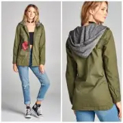 Active USA NWT Lg Hooded Utility Jacket Floral Patch Military Army Green Shacket