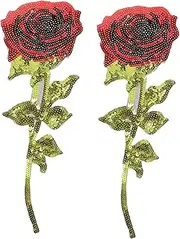 HOODANCOS 2Pcs Rose Sequin Patches Embroidered Clothes Accessories for DIY Crafts Applique for Jackets Bags Jeans Hats Skirts and More Fashionable Decorative Sewing Patches