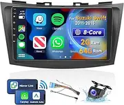 [8 CORE 2G+64G] for Suzuki Swift 2011 2012 2013 2014 2015 Car Stereo with Wireless Carplay/Android Auto, 9 Inch Android 13 IPS Touch Screen Car Radio, WiFi, Bluetooth, DSP, GPS, SWC+HD Camera