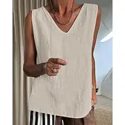 Women's Shirt Linen-Inspired Sets Blouse Plain Modern Casual Sleeveless V Neck Regular Tops Daily Holiday Black Pink Army Green Beige Gray Summer