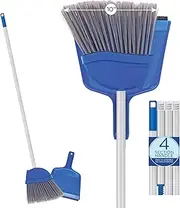 Angle Broom w/Dustpan, Indoor, 9.25" W Head, Smaller Style- Made w/Recycled Soda Bottle Bristles & Polished Aluminum Lightweight 48" L Handle, Includes Swivel Hang Cap for Storage, by LOLA- 1 Pack