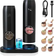 Electric Salt and Pepper Grinder Set, Rechargeable Pepper Grinder with Charger Tray, USB Cable, One Hand Operation, Adjustable Coarseness with Ceramic Grinder, ABS Body, (Set of 2,Black)