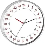 TFA Dostmann Analogue Wall Clock 24 Hour Display, 60.3069.02, with Red Hour and Black Minute Numbers, Aluminium Frame, Glass Cover, White