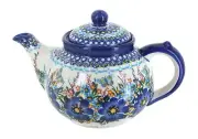 Blue Rose Polish Pottery Garden of Blue Teapot