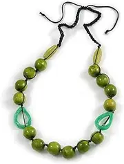 [Avalaya] Signature Wood, Ceramic, Acrylic Bead Black Cord Necklace (Lime Green/Spring Green) - 72cm L (Adjustable), One Size, ceramic cords Plastic Wood