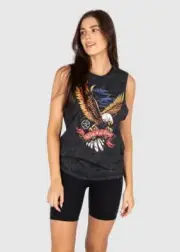 Unit Ladies Muscle Wild & Free Stonewash Black