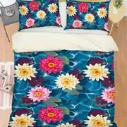3D Color Lotus 400 Bed Pillowcases Quilt King Size