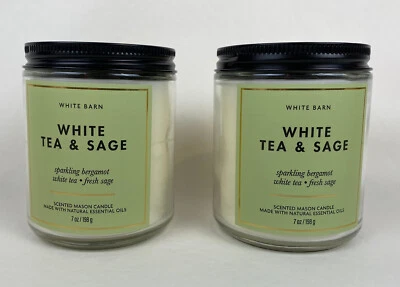 2 Bath & Body Works White Barn White Tea & Sage Single Wick Mason Jar Candles