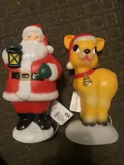 Holiday Time 11" Santa Clause & ReindeerTable Top Light Up Blow Mold - Brand New