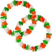 2-Pack St. Patrick's Day Lei Necklaces,Irish Flag Colored Floral Garlands for Parades, Parties & Costumes (Green/White/Orange, Unisex for Adults & Kids)