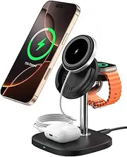 Wireless Charging Station for iPhone/Apple Wtach/Airpods, SwanScout 711M, Detachable Magnetic Charger for iPhone 16/15/14/13/12 Series, for Apple Watch 10/Ultra 2/9/8/7/6/5/SE(No Adapter)