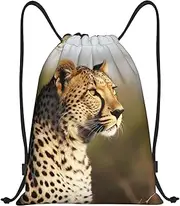 QMNEHJ Drawstring Backpack Sports Gym Sackpack Wild Animal Leopard Cinch Bag Waterproof String Bag Lightweight Swim Bag