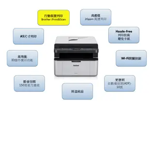 Brother MFC-1910W 無線多功能黑白雷射複合機 加購原廠碳粉匣 上網登錄送好禮