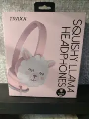 Squishy Llama Kids Headphones in Line Mic Pink White Children Padded Earcups