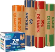 Assorted Preformed Coin Wrappers for All Coins– ABA Standard Coin Rolls (72 PCS)