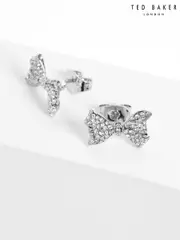 Ted Baker Silver Tone BARSETA Crystal Bow Stud Earrings (659043) | $81