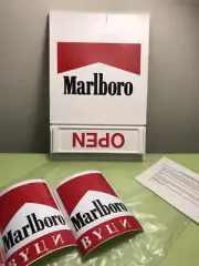 VTG. NOS 1980’s MARLBORO FLIP OPEN/CLOSED ADVERTISING SIGN WORKING HOURS LABELS
