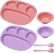 KALAVINKA Hygienic Melamine Toddler Tableware Set, Series K1, Divided Tray Set, 6 PCS, Food Safe, BPA-Free, Toxin-free, Dishwasher safe (Pink and Purple)