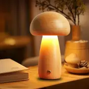 Wooden Mushroom Lamp for Bedroom, Portable Cordless Small Rechargeable Batter...
