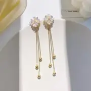Flower Tassel Chain Dangle Drop Earrings for Women