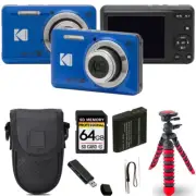 Kodak PIXPRO FZ55 Digital Camera (Blue)+Spider Tripod + Case - 64GB Kit
