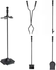 AIMALL 5-Piece Fireplace Tool Set with Stand - 31.5-Inch Heavy-Duty Iron Fire...