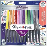 Paper Mate Flair Metallic Felt Tip Pens | Glittery Ink Shines on White Paper | Assorted Colours | Medium Point (0.7mm) | 12 Count