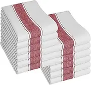 (Red) - Pack of 12 Kitchen Tea Towels, Large 100% Cotton Commercial Grade Towels, Lint Free, White, Quick Drying, 75 x 50 cm, Red