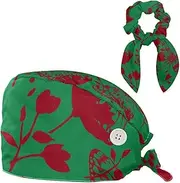 [FVQL] Scrub Caps Women, Pack of 1 Surgical Cap with Hair Scrunchy, Nurse Hats, Butterflies Pattern and Flower
