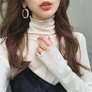 Turtleneck Long-Sleeve Mesh Top Black - One Size