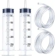 250ML Large Syringe 2-Pack with 130cm Tubing – Reusable Plastic Luer Lock Injector for Liquid Measuring, Lab, Garden, Pet Feeding & Oil Extraction