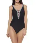 Bleu Rod Beattie Into The Groove Textured Plunge One Piece Swimsuit Size 4