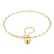 9ct Yellow Gold Silver Filled 19cm Oval Belcher Heart Padlock Bracelet