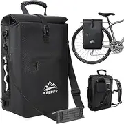 KEEPIFY 3-in-1 Bicycle Bag Waterproof with Laptop Bag, 25L Bicycle Bag Backpack & Bicycle Bags for Pannier Rack Bag & Shoulder Bag, Ideal for Cycling/Travel/Commuting, black, 68 * 28 * 17CM