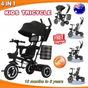 4 In 1 Tricycle Bike Trike Baby Prams Kids Stroller Toddler Ride On Toy Black AU