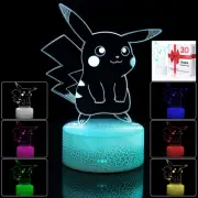 LED Night Light Pikachu 3D Illusion 7-Color Changing Touch Switch USB Table Lamp