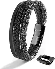 [SERASAR] Premium Leather Bracelet for Men [Hero] - Magnetic Stainless Steel Clasp in Black, Silver and Gold - with Jewelry Box - Great Idea