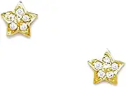 [JewelryWeb] 14k Yellow Gold CZ Simulated Diamond Small Star Screw Back Earrings 6x6mm Stud Earring for Women