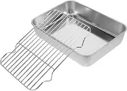iplusmile 1Set Food Serving Plate with Net Rack Deep Roasting Pan for Barbecue Baking and Cooling Easy to Clean Dishwasher Safe