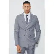 Mens Dark Grey Skinny Fit Double Breasted Boucle Blazer