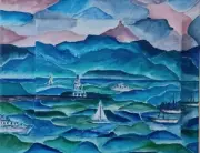 Vermont, Lake Champlain, oil on canvas by MarinaGershman, 11"x14" w/8"x10"relief