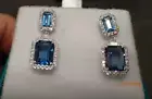 Effy Emerald Cut London Blue Topaz & Diamond Earrings, 14K Orig $1295