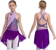 [iEFiEL] Ballet Skirted Leotard for Girls Sparkly Modern Dance Dress Gymnastics Skating Performance Costume