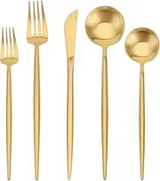 Matte Silverware Set, SHARECOOK 20-Piece Stainless Steel Satin Finish Flatware Set Service for 4, Kitchen Utensil Set, Tableware Cutlery Set for Home and Restaurant 20-Piece Matte Gold 20P