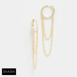 【SHASHI】紐約品牌 Pave Chain 鑲鑽圓形耳環 金色流蘇耳環(流蘇耳環)