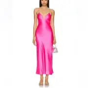 NWT Susana Monaco Silk Midi Dress Shocking Pink slip bias cut Revolve L