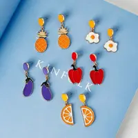 在飛比找樂天市場購物網優惠-PS Mall 韓版時尚可愛柳丁鳳梨水果荷包蛋滴油耳環 創意