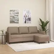 3-Seater Sofa with Footstool Cappuccino Faux Leather, 180 cm Wide, Comfortable Couch for Living Room, Sectional Sofa Set, Durable Furniture for Small Spaces and Apartments