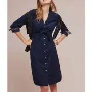 Maeve by Anthropologie Womans Sz 0 Shirt Dress Corduroy Winchester Tie Front NWT